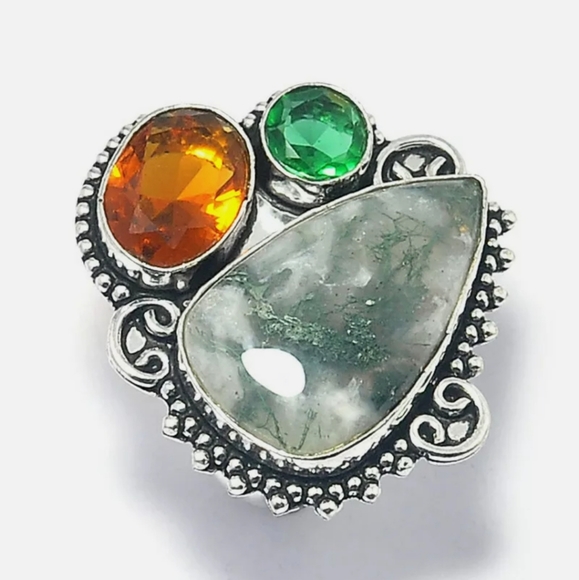 New Huge Moss Agate and Citrine 925 Silver Ring. - Picture 2 of 16